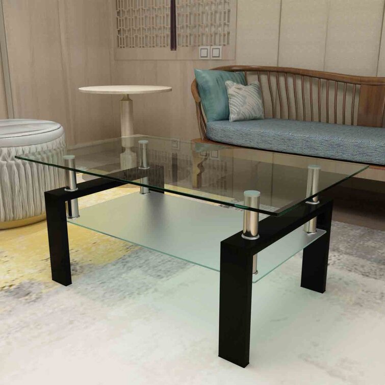 Rectangle Black Glass Coffee Table Living Room Furniture modern Side Centre Tables For Living Room